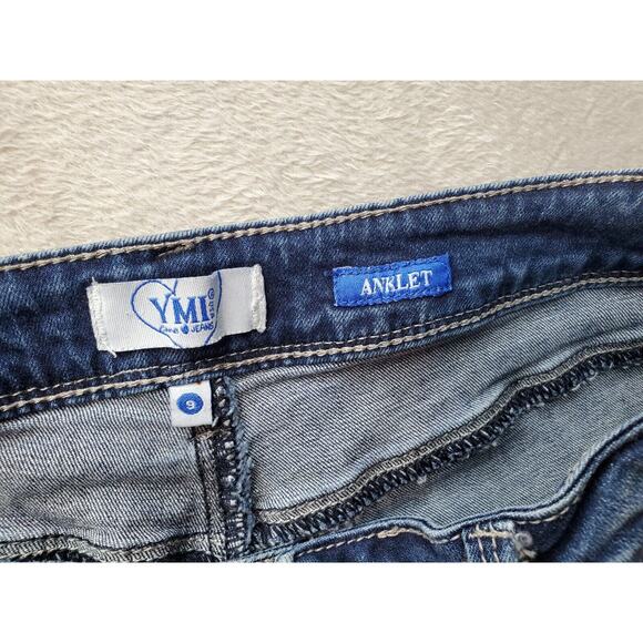 YMI Anklet Jeans Women's Size 9 Blue Denim Ripped Cotton‎ 5-Pockets Design Logo - Picture 7 of 9